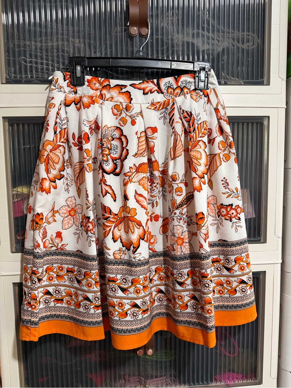 SHEIN White Skirt with Orange Floral Border